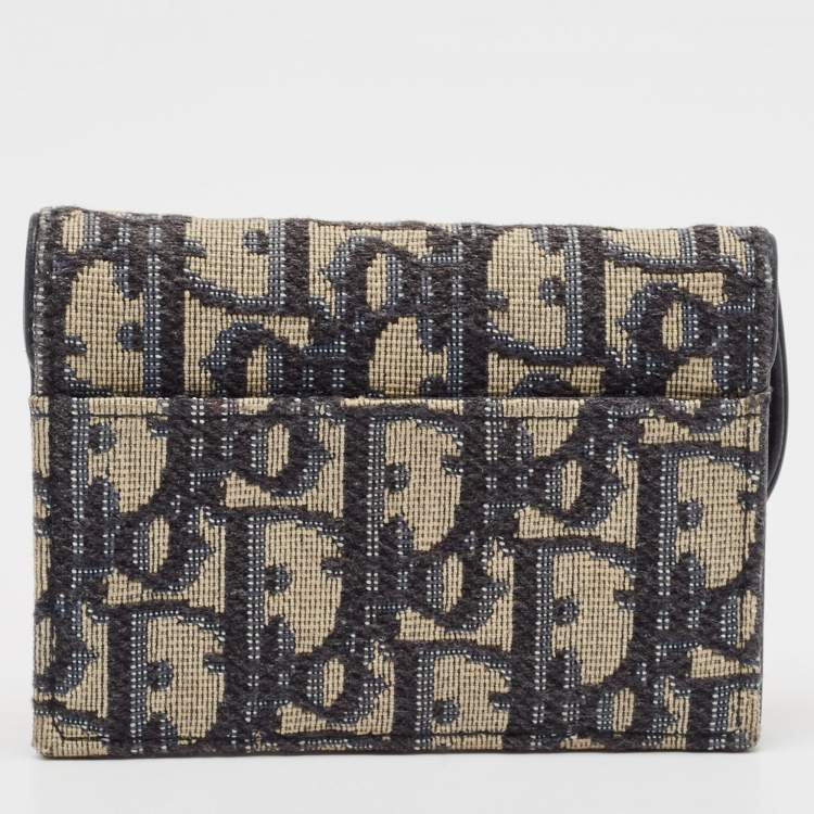 Pre Owned Dior Navy Blue Oblique Canvas and Leather Saddle Wallet