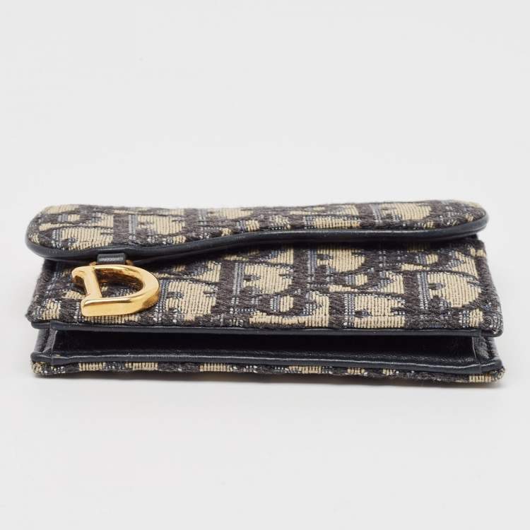 Pre Owned Dior Navy Blue Oblique Canvas and Leather Saddle Wallet