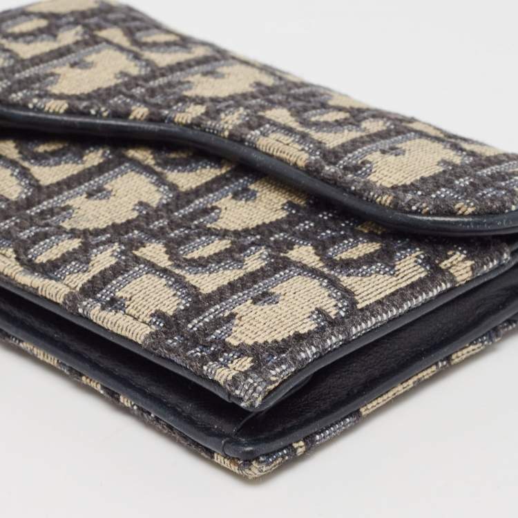 Pre Owned Dior Navy Blue Oblique Canvas and Leather Saddle Wallet