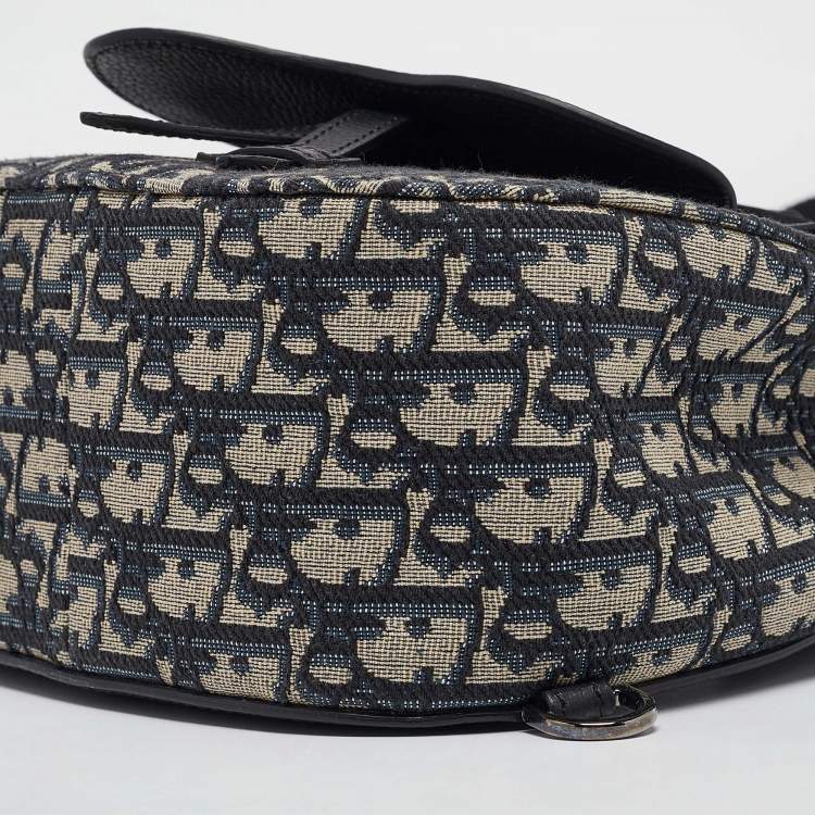 Pre Owned Dior Navy Blue Oblique Canvas and Leather Mini Saddle Backpack