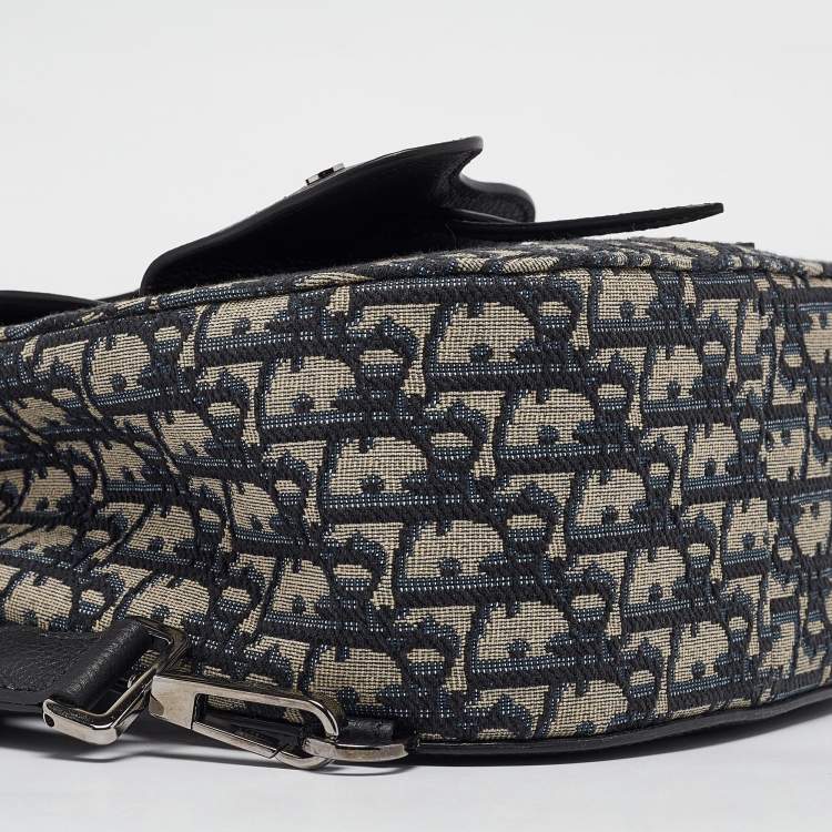 Pre Owned Dior Navy Blue Oblique Canvas and Leather Mini Saddle Backpack