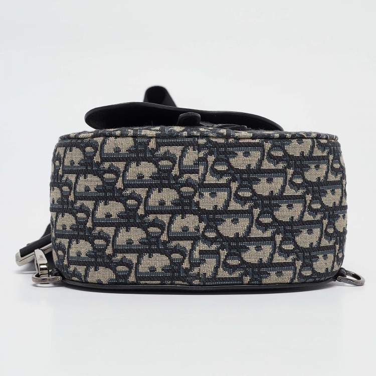 Pre Owned Dior Navy Blue Oblique Canvas and Leather Mini Saddle Backpack