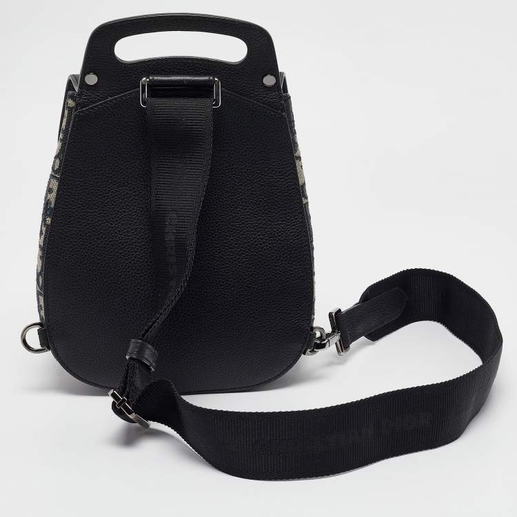 Pre Owned Dior Navy Blue Oblique Canvas and Leather Mini Saddle Backpack
