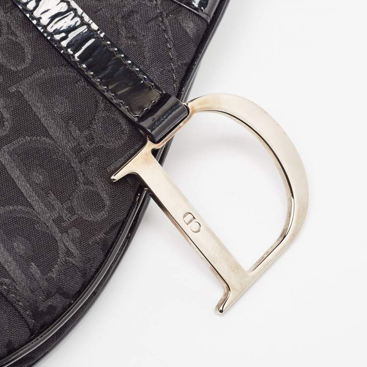 Pre Owned Dior Black Oblique Canvas and Patent Leather XS Saddle Bag
