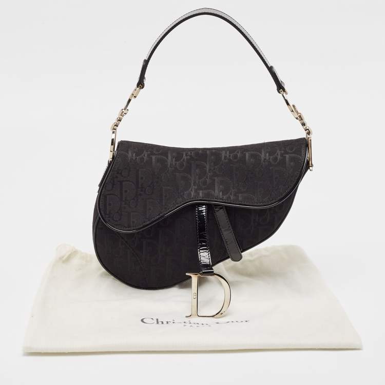 Pre Owned Dior Black Oblique Canvas and Patent Leather XS Saddle Bag