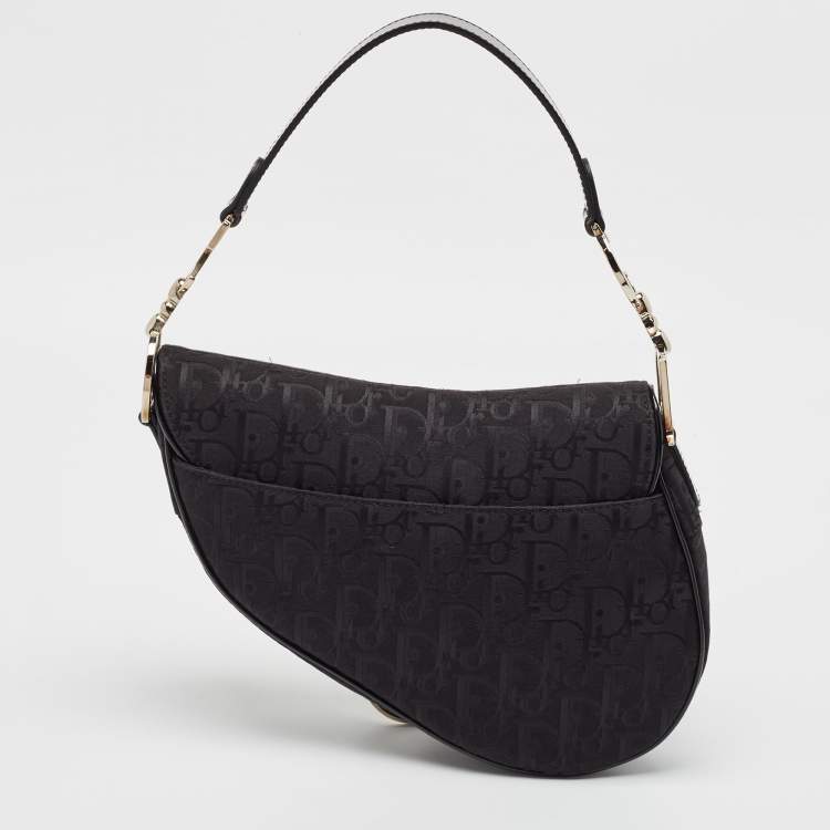Pre Owned Dior Black Oblique Canvas and Patent Leather XS Saddle Bag