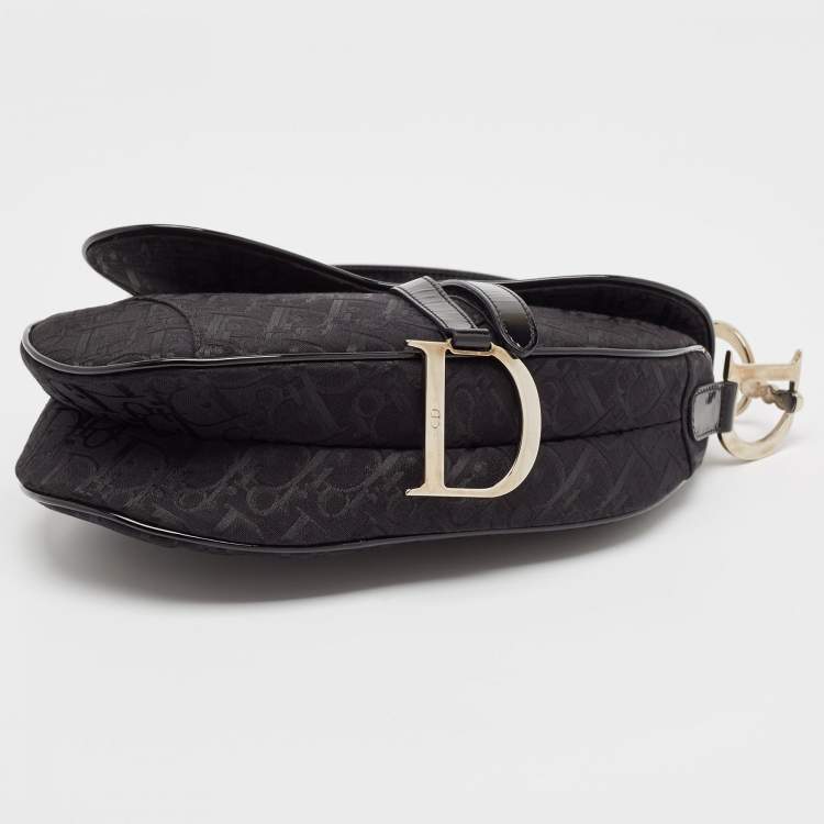 Pre Owned Dior Black Oblique Canvas and Patent Leather XS Saddle Bag