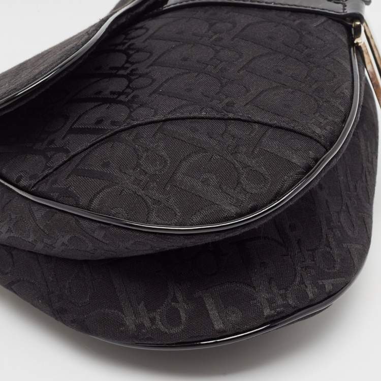 Pre Owned Dior Black Oblique Canvas and Patent Leather XS Saddle Bag