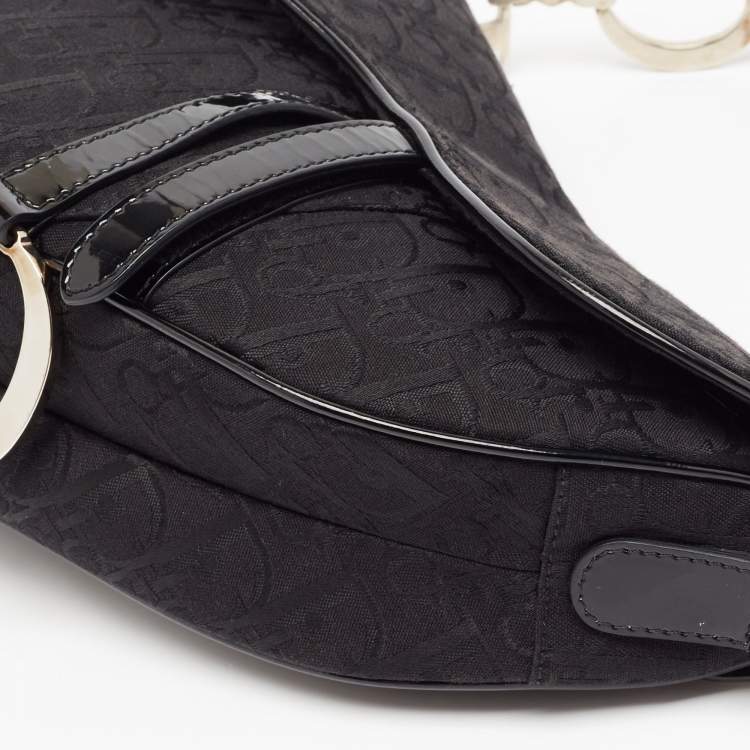 Pre Owned Dior Black Oblique Canvas and Patent Leather XS Saddle Bag
