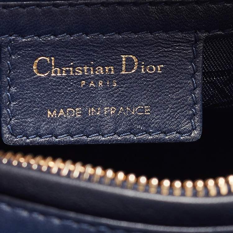 Pre Owned Dior Navy Blue Cannage Leather Medium Lady Dior Tote