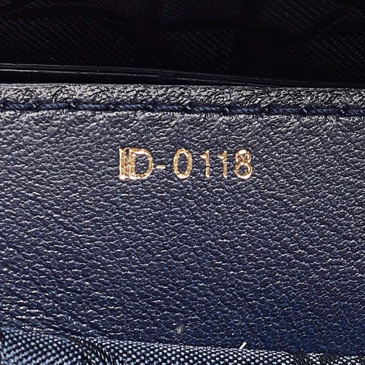 Pre Owned Dior Navy Blue Cannage Leather Medium Lady Dior Tote