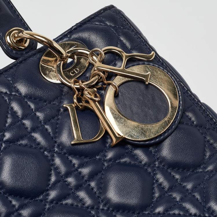 Pre Owned Dior Navy Blue Cannage Leather Medium Lady Dior Tote