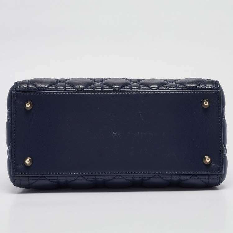 Pre Owned Dior Navy Blue Cannage Leather Medium Lady Dior Tote