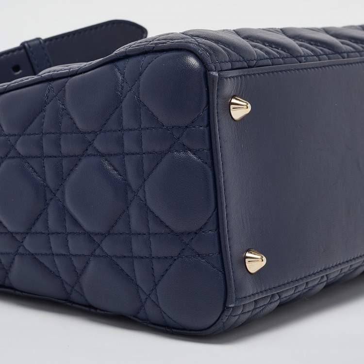 Pre Owned Dior Navy Blue Cannage Leather Medium Lady Dior Tote
