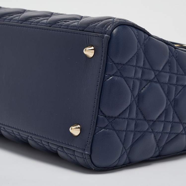 Pre Owned Dior Navy Blue Cannage Leather Medium Lady Dior Tote