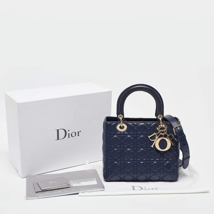 Pre Owned Dior Navy Blue Cannage Leather Medium Lady Dior Tote