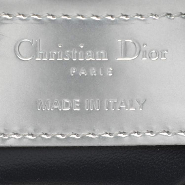 Pre Owned Dior Silver Cannage Leather Medium Lady Dior Top Handle Bag