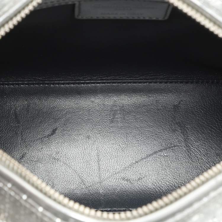 Pre Owned Dior Silver Cannage Leather Medium Lady Dior Top Handle Bag