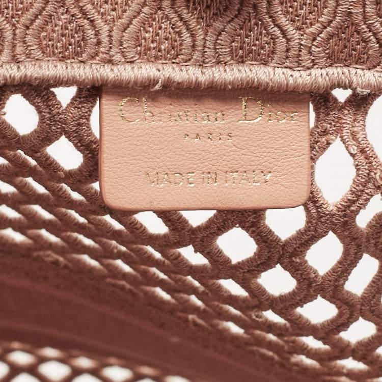 Pre Owned Dior Old Rose Mesh Embroidered Canvas Large Book Tote