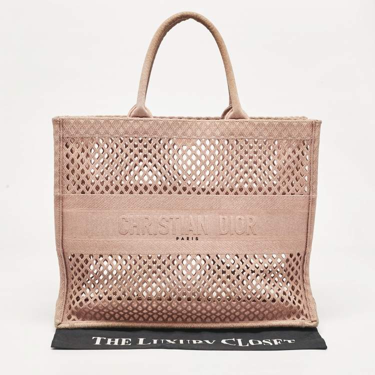 Pre Owned Dior Old Rose Mesh Embroidered Canvas Large Book Tote