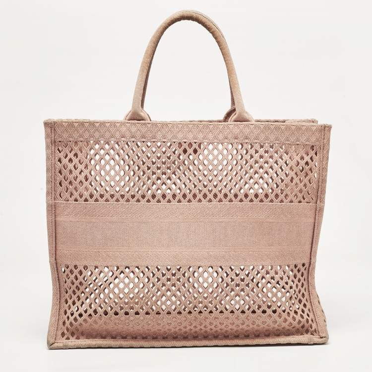 Pre Owned Dior Old Rose Mesh Embroidered Canvas Large Book Tote