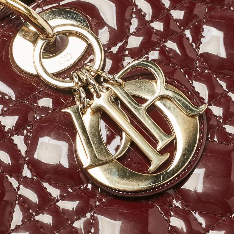 Pre Owned Dior Burgundy Cannage Patent Leather Large Lady Dior Tote