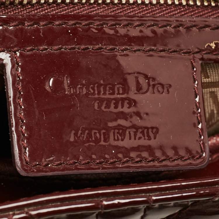 Pre Owned Dior Burgundy Cannage Patent Leather Large Lady Dior Tote