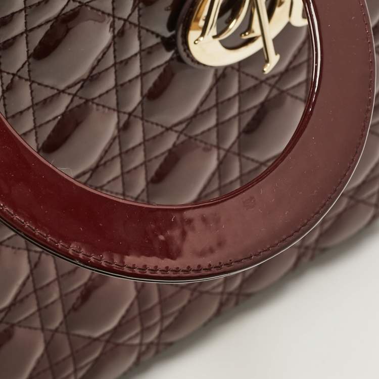 Pre Owned Dior Burgundy Cannage Patent Leather Large Lady Dior Tote