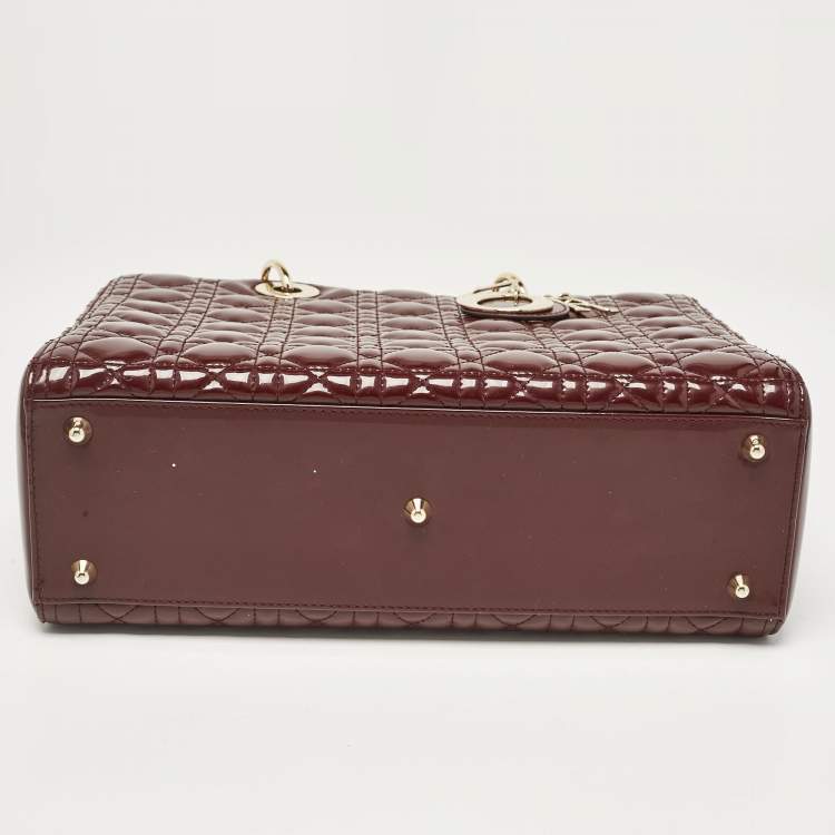 Pre Owned Dior Burgundy Cannage Patent Leather Large Lady Dior Tote