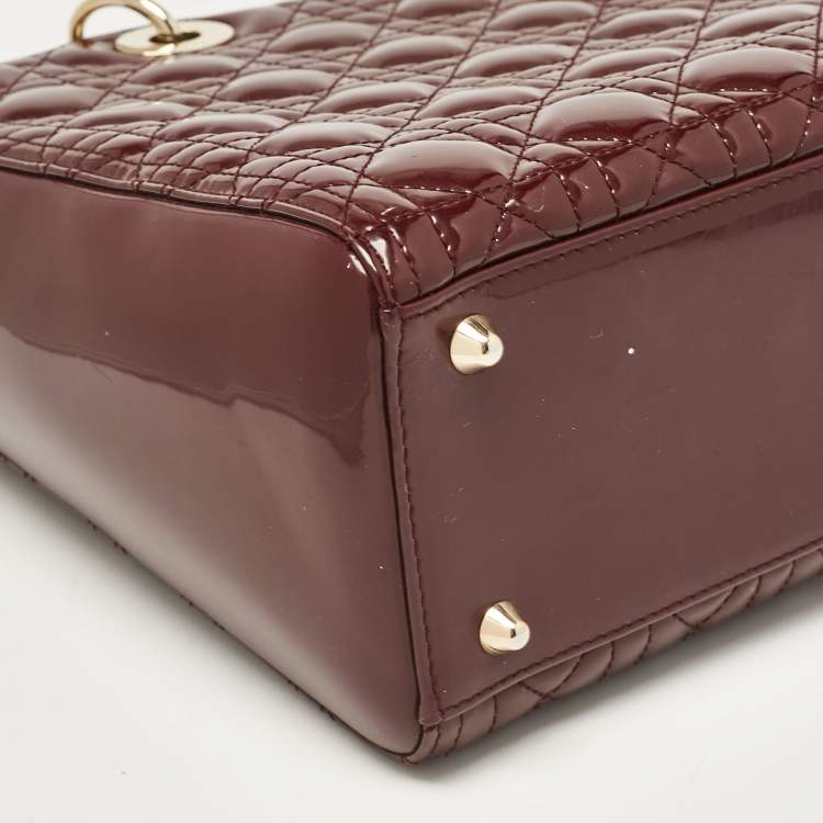 Pre Owned Dior Burgundy Cannage Patent Leather Large Lady Dior Tote
