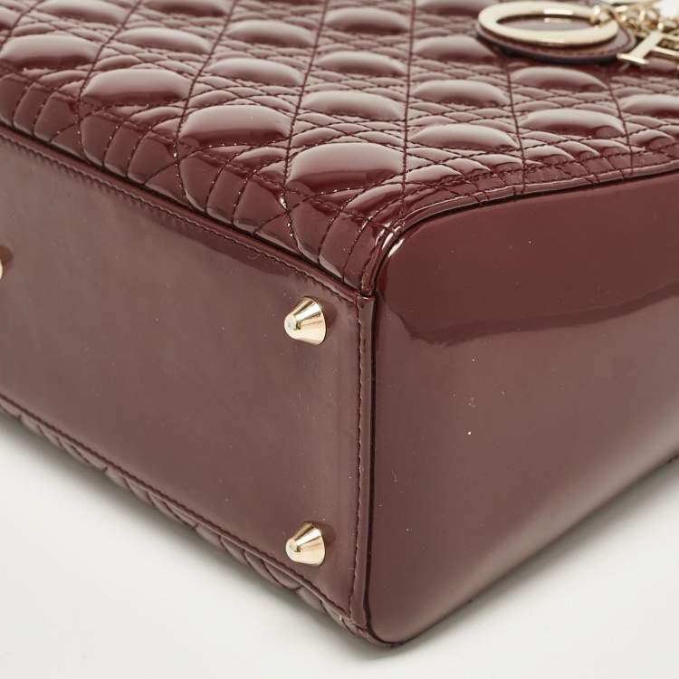 Pre Owned Dior Burgundy Cannage Patent Leather Large Lady Dior Tote