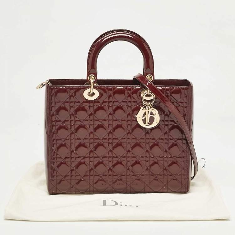 Pre Owned Dior Burgundy Cannage Patent Leather Large Lady Dior Tote