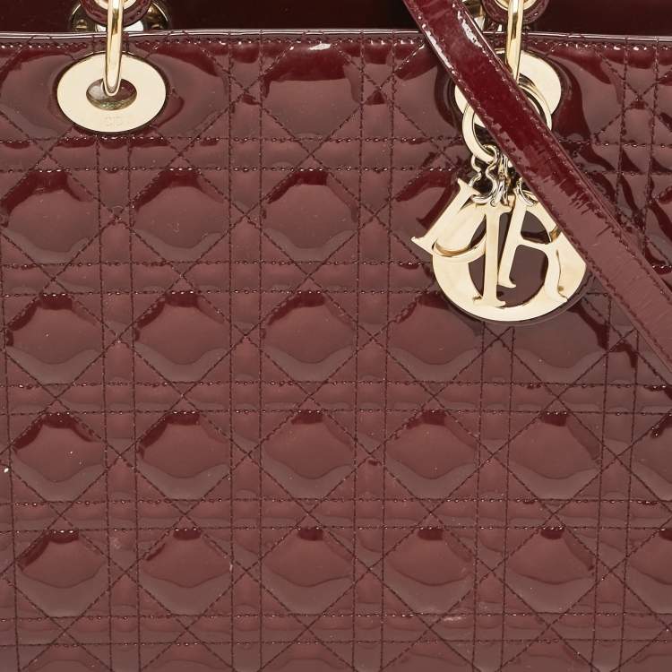 Pre Owned Dior Burgundy Cannage Patent Leather Large Lady Dior Tote