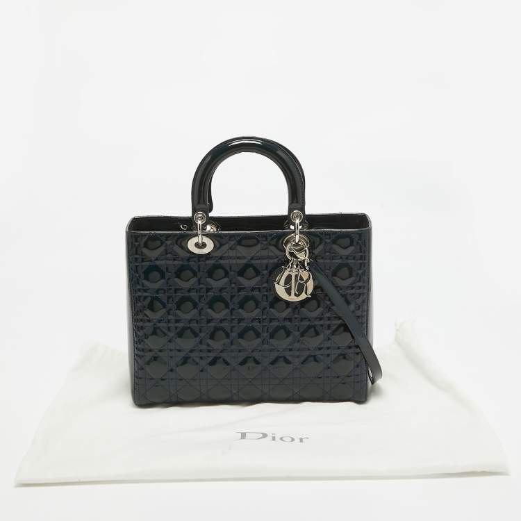 Pre Owned Dior Teal Blue Cannage Patent Leather Large Lady Dior Tote