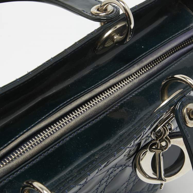 Pre Owned Dior Teal Blue Cannage Patent Leather Large Lady Dior Tote
