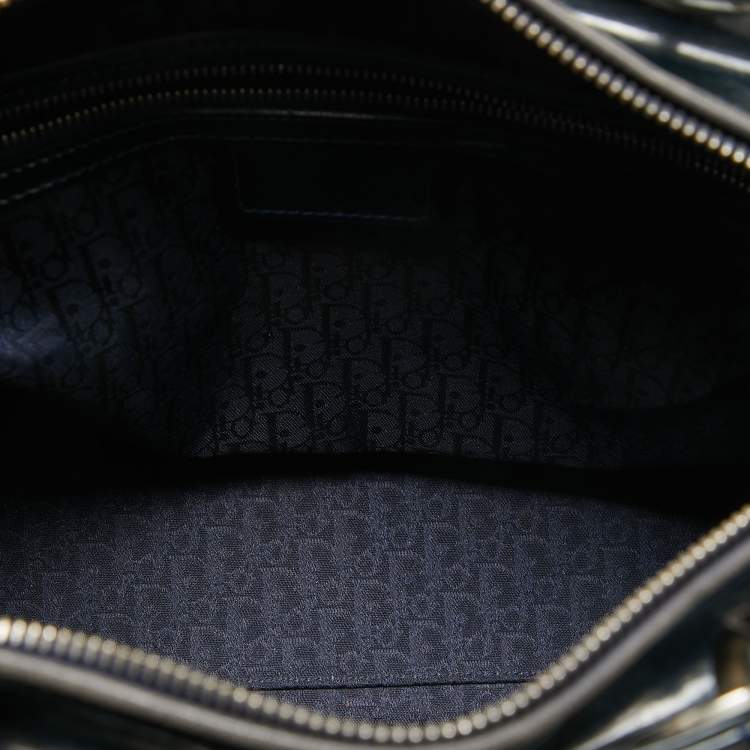 Pre Owned Dior Teal Blue Cannage Patent Leather Large Lady Dior Tote
