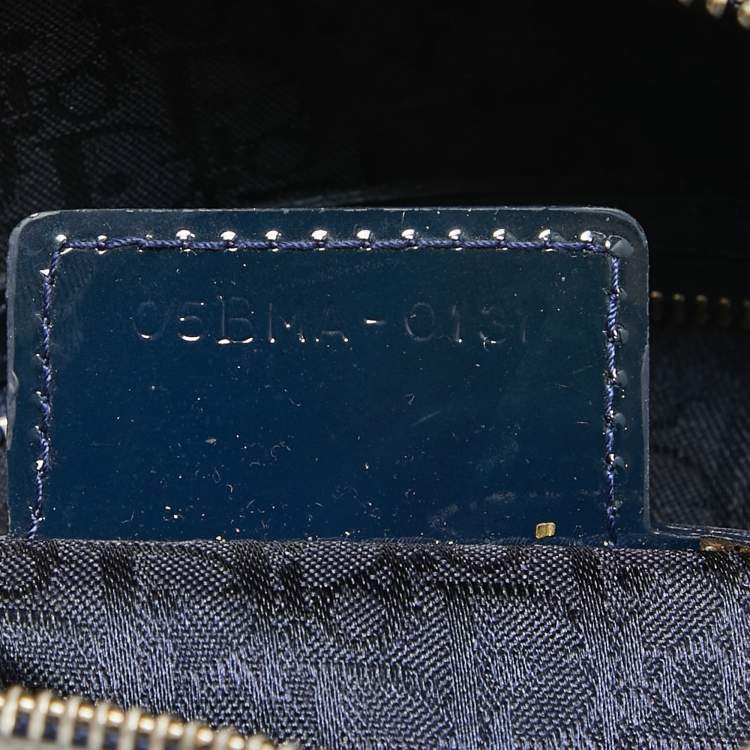 Pre Owned Dior Teal Blue Cannage Patent Leather Large Lady Dior Tote