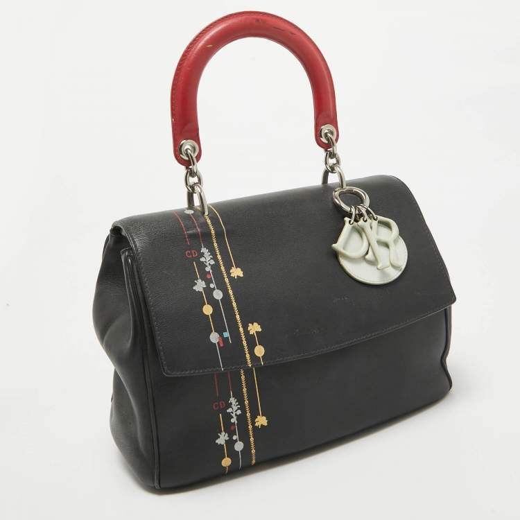 Pre Owned Dior Black Printed Leather Small Be Dior Flap Top Handle Bag
