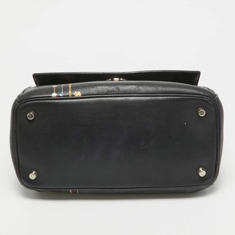 Pre Owned Dior Black Printed Leather Small Be Dior Flap Top Handle Bag