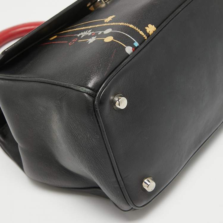 Pre Owned Dior Black Printed Leather Small Be Dior Flap Top Handle Bag