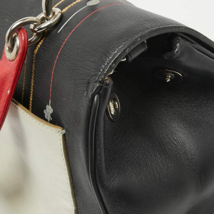 Pre Owned Dior Black Printed Leather Small Be Dior Flap Top Handle Bag