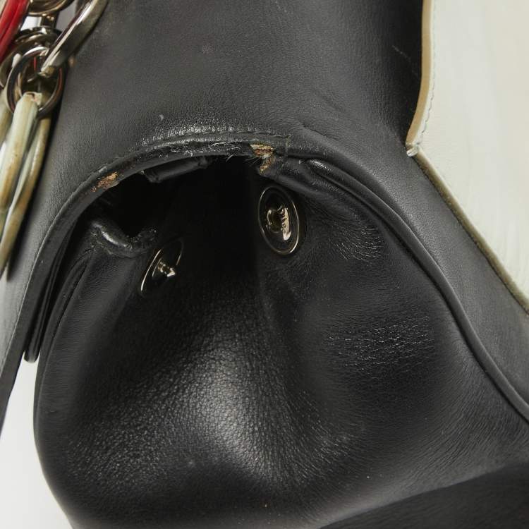 Pre Owned Dior Black Printed Leather Small Be Dior Flap Top Handle Bag