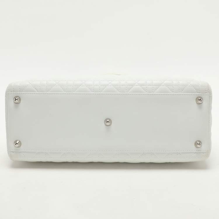 Pre Owned Dior White Cannage Leather Large Lady Dior Tote