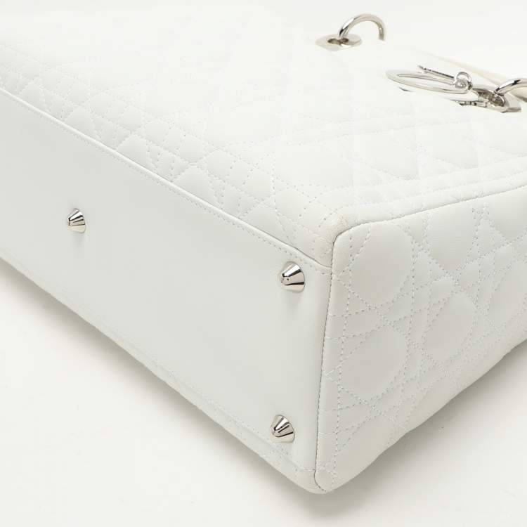 Pre Owned Dior White Cannage Leather Large Lady Dior Tote