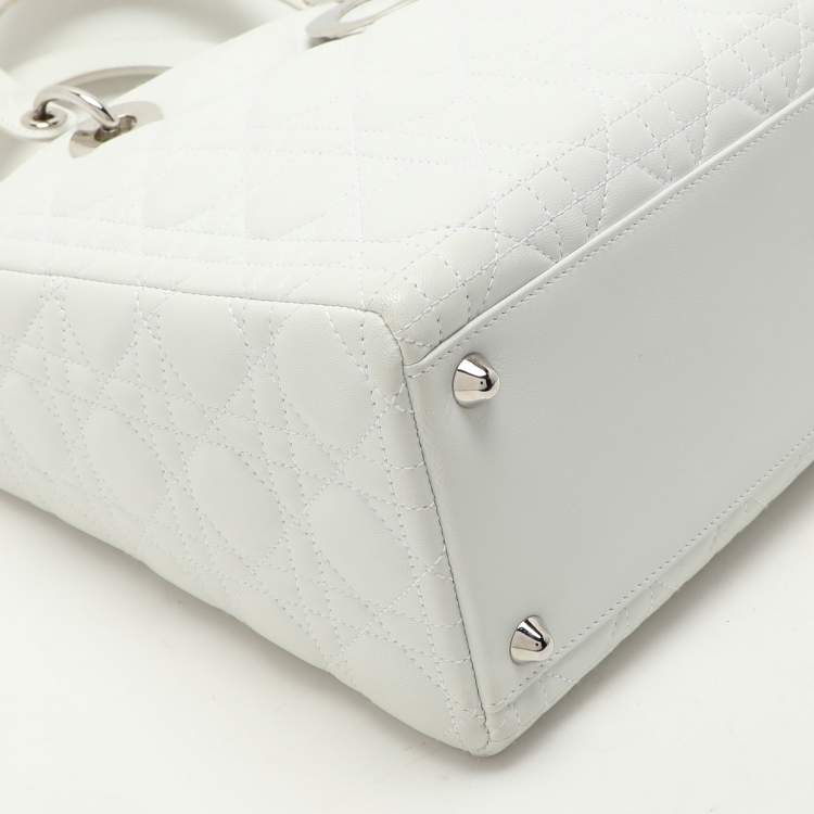 Pre Owned Dior White Cannage Leather Large Lady Dior Tote
