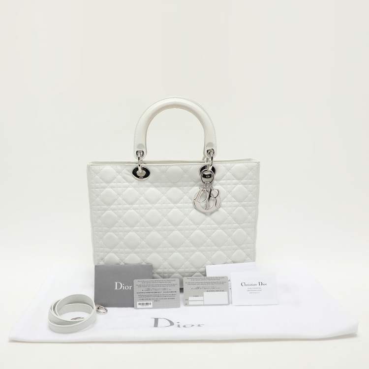 Pre Owned Dior White Cannage Leather Large Lady Dior Tote