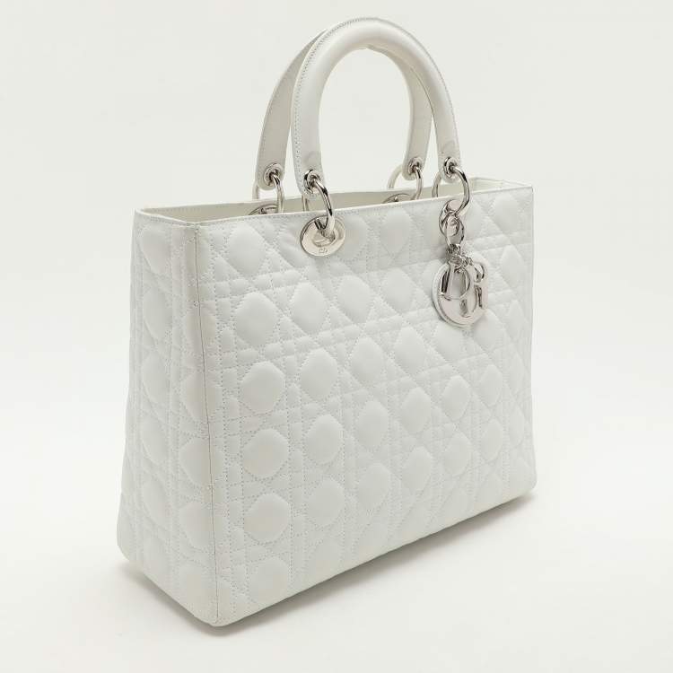 Pre Owned Dior White Cannage Leather Large Lady Dior Tote