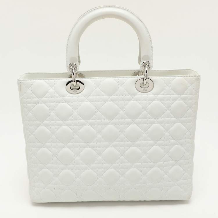 Pre Owned Dior White Cannage Leather Large Lady Dior Tote