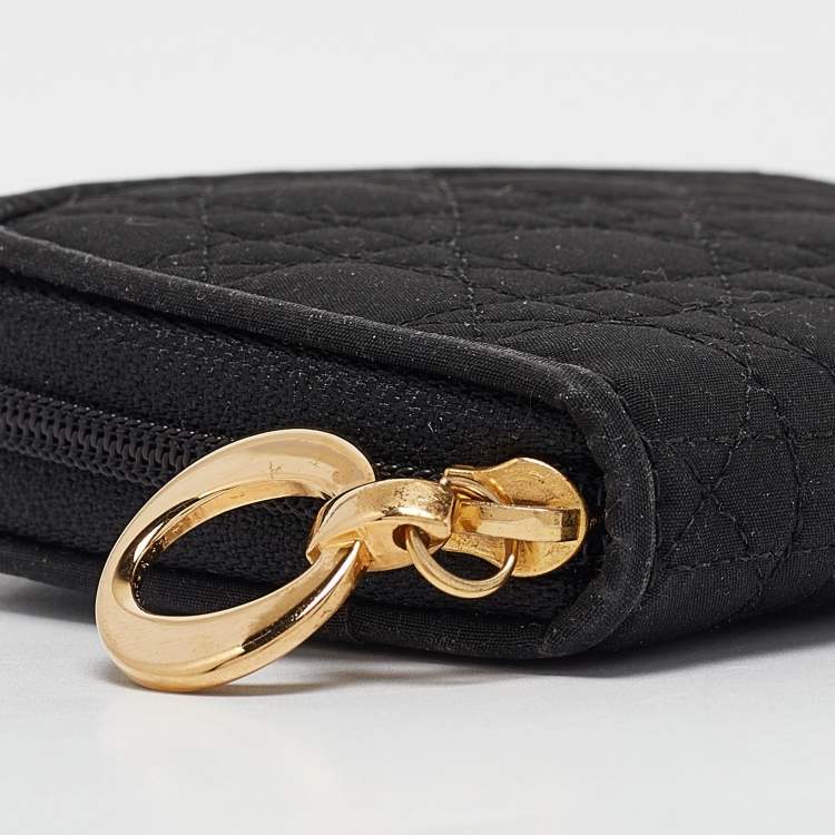 Pre Owned Dior Black Cannage Fabric Zip Around Coin Purse
