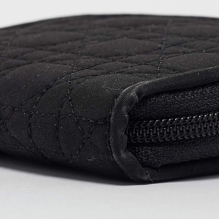 Pre Owned Dior Black Cannage Fabric Zip Around Coin Purse